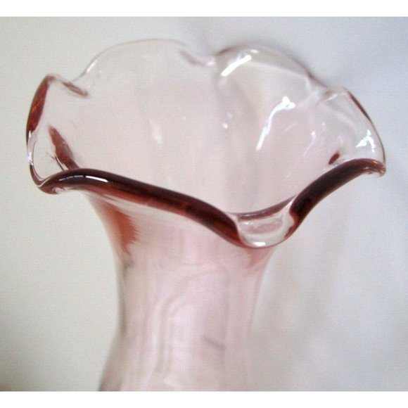 Vintage Pink Depression Art Glass Etched - Stretched Pedestal 8.25" H Bud Vase - Picture 6 of 15
